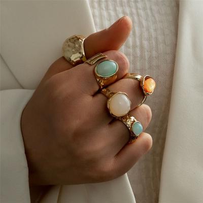 5Pcs Vintage Boho Open Rings Set for Women Retro Ethnic Adjustable Gold Tone Alloy Ring Jewelry Aesthetic Fashion Accessories