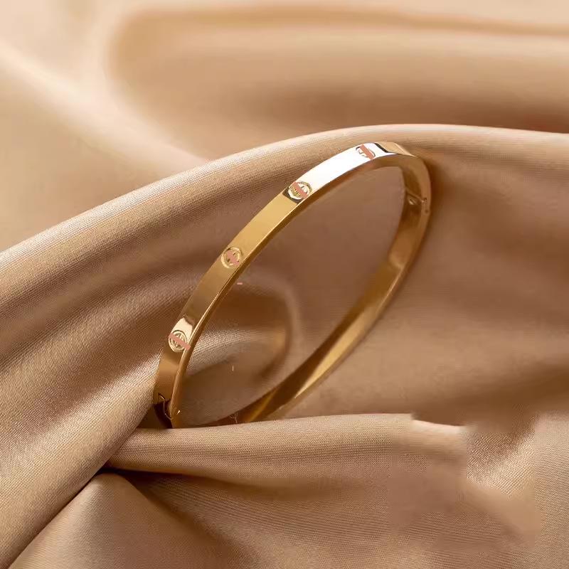 

Kajia Женский узкий браслет-бенгл из нержавеющей стали в стиле знаменитостей, 4 мм - Европейский и американский дизайн Gold Interior Sanded