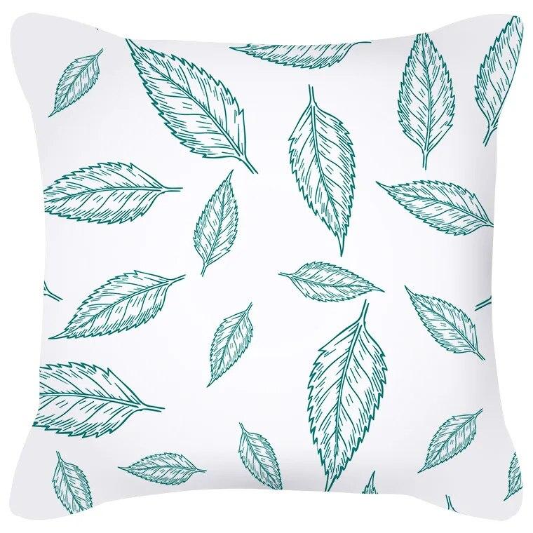 Blue Green Flower Leaf Printed Pillowcase Stripe Geometric Sofa Cushion Cover Home Decor Throw