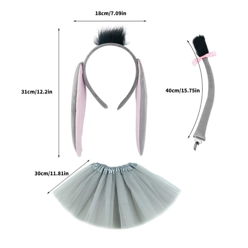 Donkey Tail Costume with Donkey Tail Headband Nose Glove Skirt Bowtie Halloween Donkey Costume for Kid Halloween Cosplay