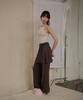 Okkitteu Layered Wrap Skirt Pants Brown