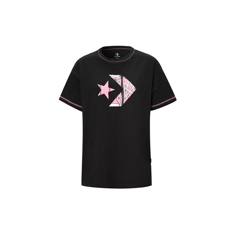 (WMNS) Converse Loose Printing Round Neck Short Sleeve Black Women s 10020855001 XL