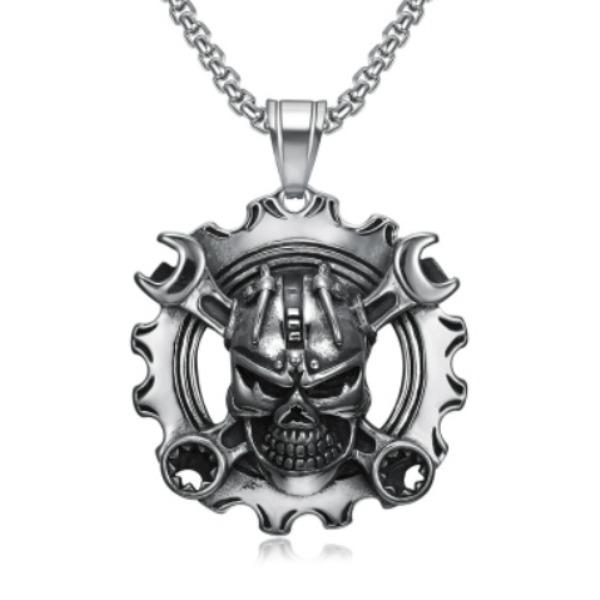 

Style Pendant 316 Stainless Steel Locomotive Wind Skull Men S Pendant Double Gun Skull Necklace