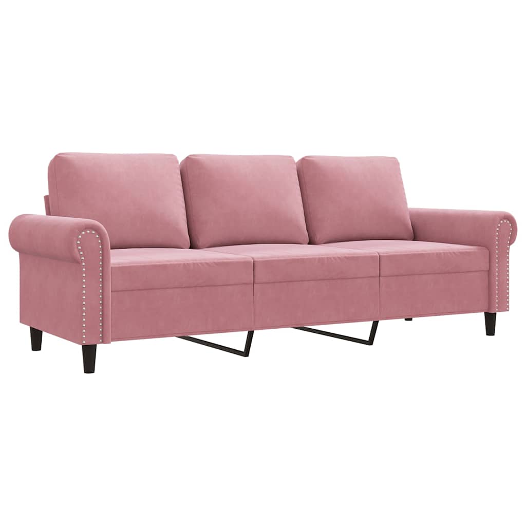 Vidaxl 3-Seater Sofa, Pink, 180 Cm, Upholstered In Velvet