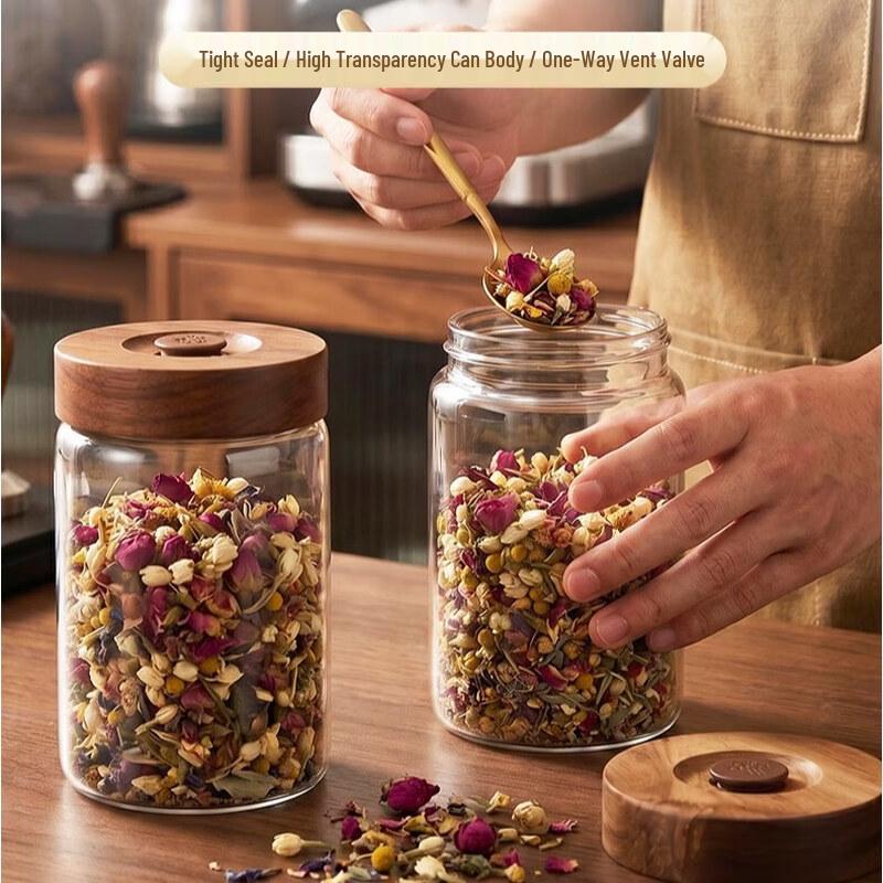 Baijie Borosilicate Glass Airtight Storage Canister with Acacia Wood Lid