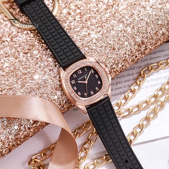 Square Dial Women Watch Casual Rhinestone Silicone Strap Quartz Movement Confidence-boosting Elegant Ladies Girls Dress Wristwatch Fashion Jewelry