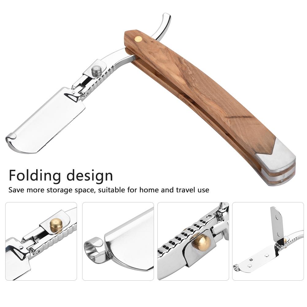 Retro Wood Handle 10pcs Blade Head Shaving Razor Folding Shaver Male Face Cleansing Care Tool
