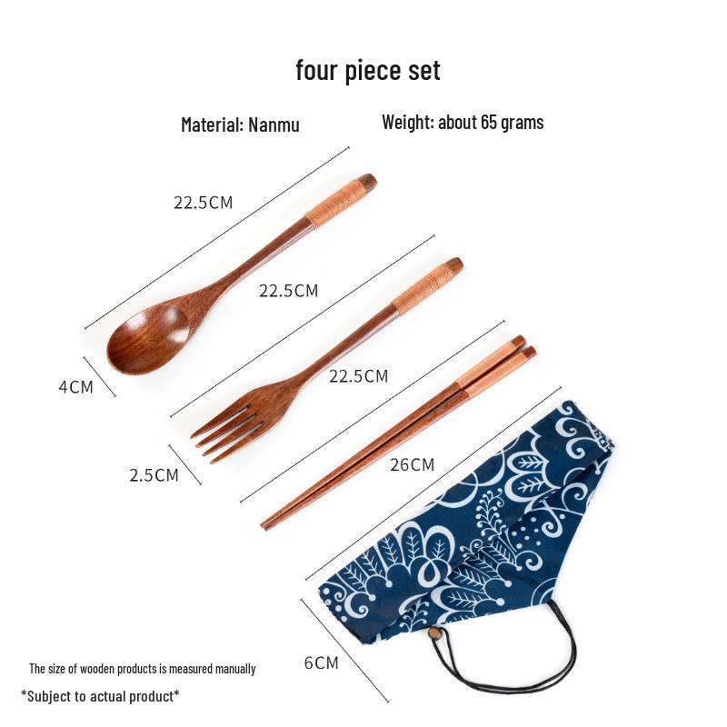Wooden Cutlery Set: Spoon, Fork & Chopsticks with Travel Pouch