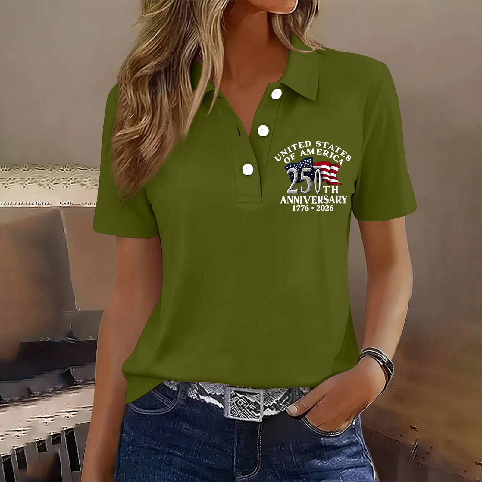 

Women Casual Button Short Sleeve T Shirt Summer Independence Day Printed Top Lightweight Breathable Soft Fabric Stylish Fit XXXL