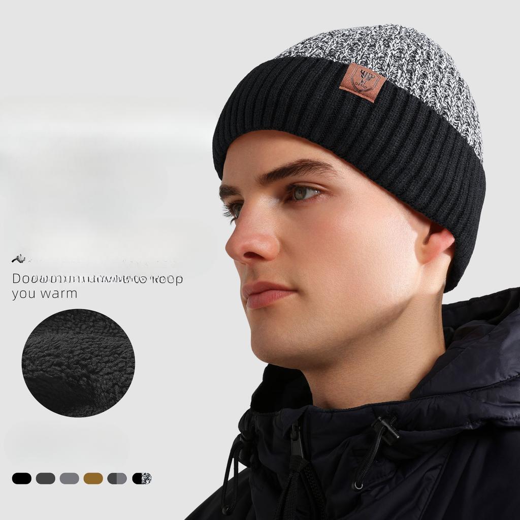 Color blocked Wool Hat Big Head Circumference In Autumn and Winter Warm and Cold Protection Versatile Knitted Hat Ear Protection Cold Hat