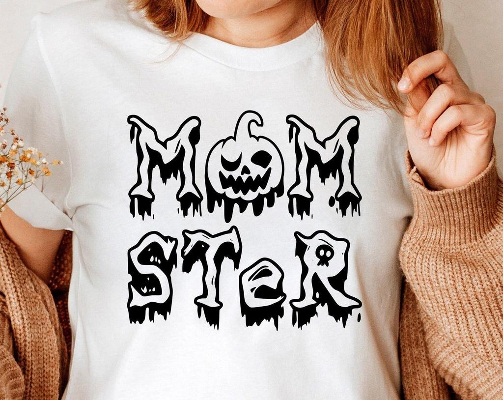MOMSTER Halloween Shirt, Pumpkin Spooky Creepy Halloween T-Shirt, Witch Ghost Boo Shirt Pumpkin Birthday Gift For Her Presents Fall Tee Tops