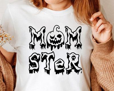 MOMSTER Halloween Shirt, Pumpkin Spooky Creepy Halloween T-Shirt, Witch Ghost Boo Shirt Pumpkin Birthday Gift For Her Presents Fall Tee Tops
