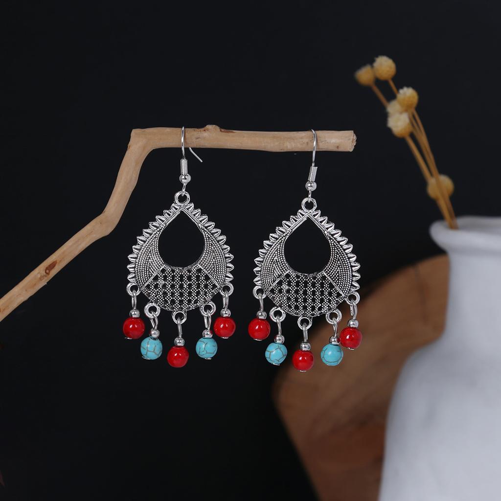Bohemian Ethnic Style Oval Earrings, Retro Tourist Attractions Ethnic Minority Fringed Beaded Earrings