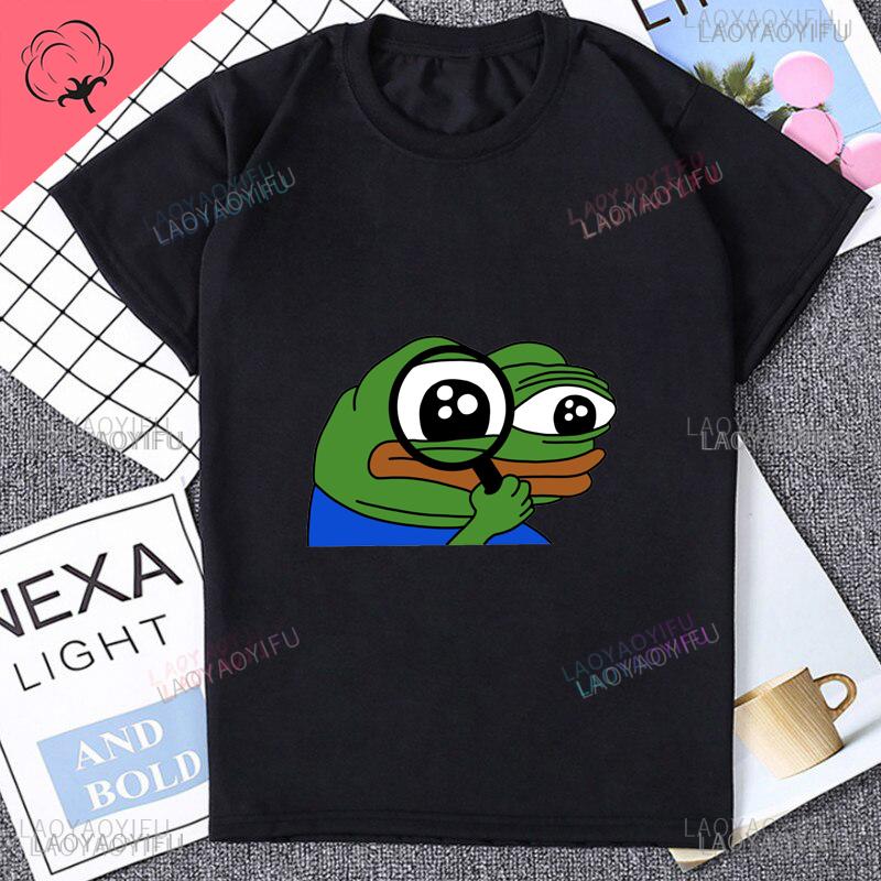 Fun Cartoon Pepe Frog Emote Graphic Print Casual Harajuku Fashion Street Wear Trend Summer Men Women Universal Crewneck Tshirt