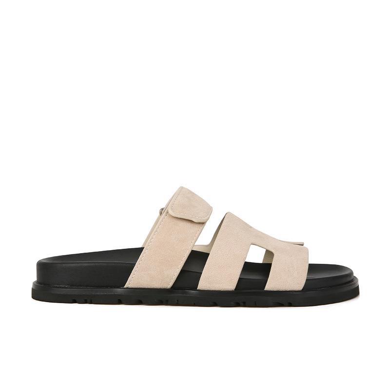

[sheii Su Yinyin] Super second uncle~ leather Velcro casual thick-soled H slippers women s sandals outside summer 40