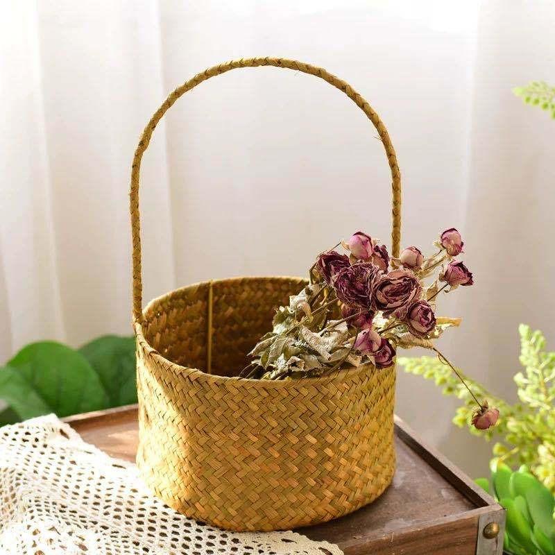 Flower basket rattan hand-held basket straw bamboo weaving hand-inserted flower basket simulation small flower basket plant basket