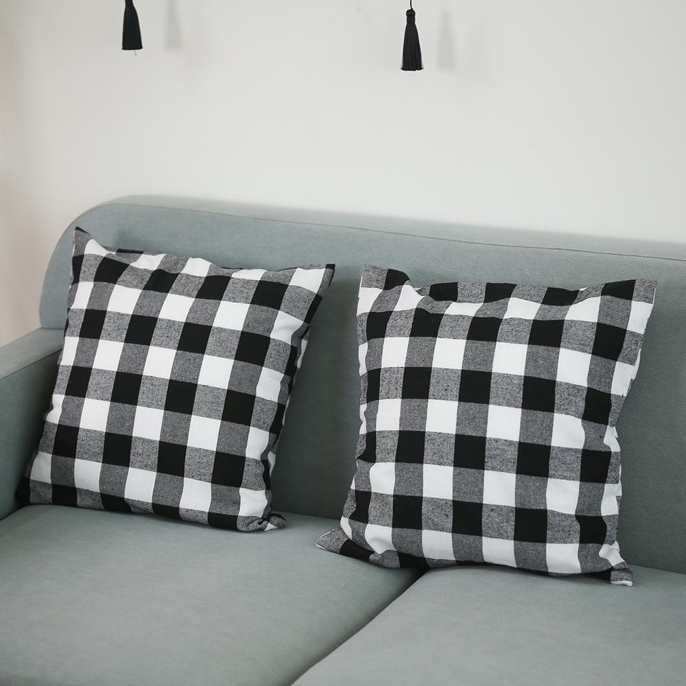 Christmas Red And Black Plaid Cloth Pillowcase Square Pillow Cover Home Decoration