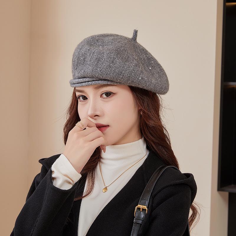 Béret pour femme Chapeau français classique - Béret élégant en laine noire pour fête Déguisement romantique sur le thème français