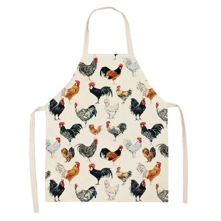 1pc Rooster Hen Printed Linen Apron Dinner Bib Kitchen Cooking Baking BBQ Stain Resistant Apron Home Cleaning Accessories
