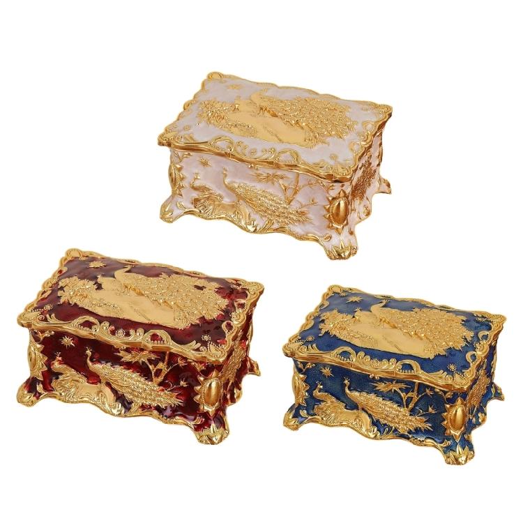 Decorative Peacocks Design Jewelry Box in Colorful Zinc Alloy Material for Vanity Table Organization and Jewelry Protections