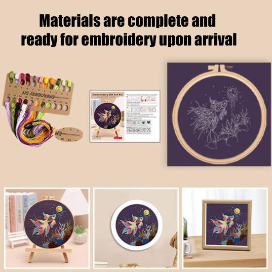 Star Goldfish Embroidery Kit Embroidery Starter Kit with Hoop Fabric Threads Adult Needlework Kit for Beginners Home Decor