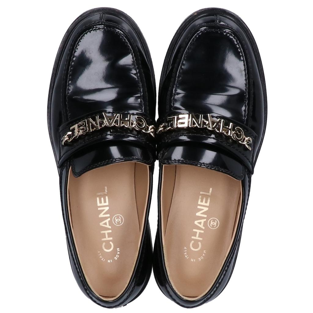 Chanel G37430 Metall-Logo Lackleder Slipper Schuhe 37C schwarzGebraucht