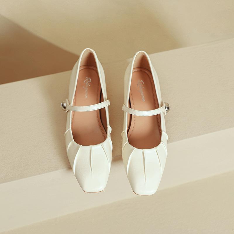 French Mary Jane shoes 2025 new spring and autumn women's shoes square head low heel single shoes one word with high heels women's thick heel