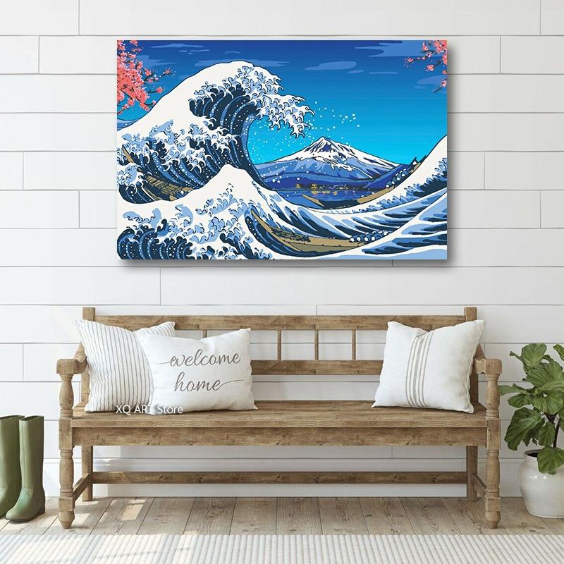 Colorful Kanagawa Giant Wave Retro Art Poster Japanese Ukiyoe Fuji Mountain Canvas Painting Wall Prints Picture Room Home Decor