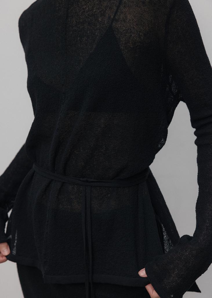 UMARMUNG Crinkled Linen Crewneck Pullover_Black