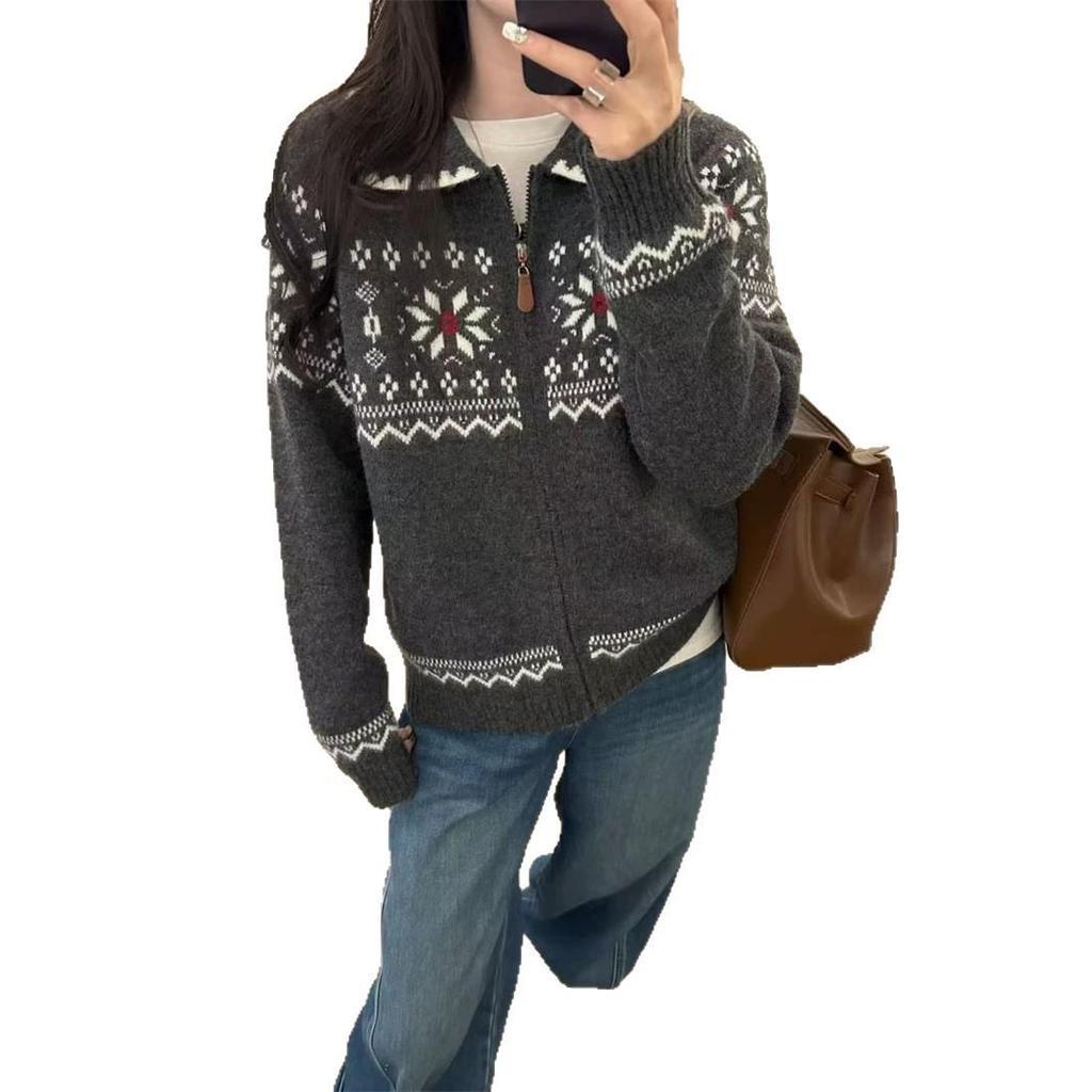 Korean Style Retro Fair Isle Jacquard Cardigan for Women - Trendy Autumn/Winter Knitwear
