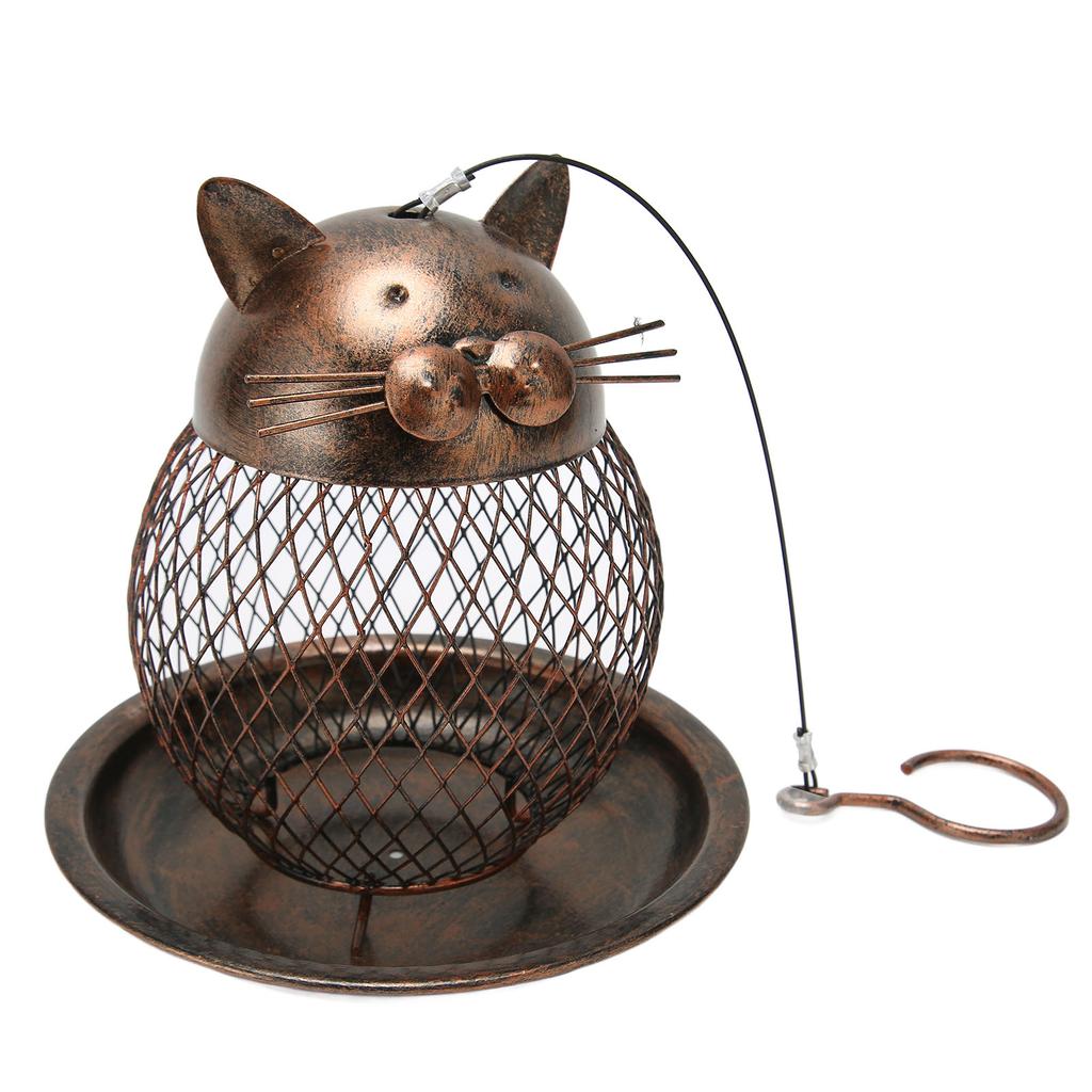 Hrănitor pentru păsări în formă de pisică, hrănitor pentru păsări din fier, agățat la exterior, decorațiune vintage pentru vilă, grădină, curte