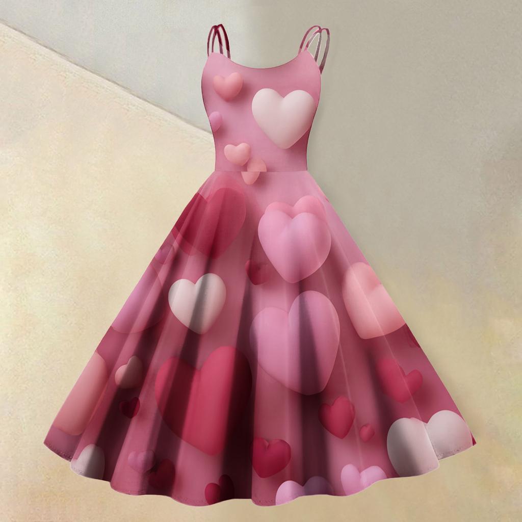 Women's Valentine's Day Love Heart Print Sexy Off Shoulder Vintage Dress