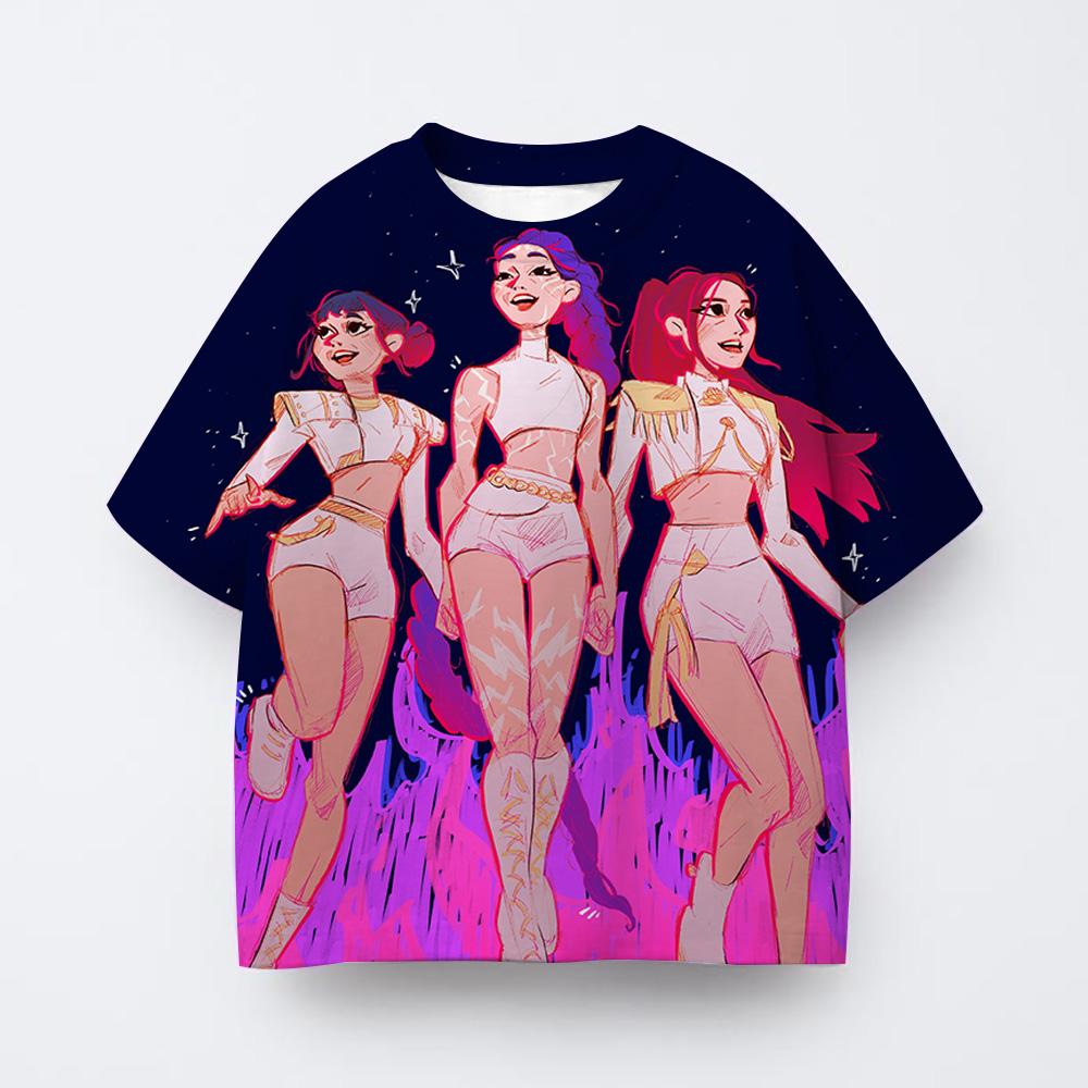 Kpop İblis Avcıları Baskılı Grafik Tişört Yazlık Çocuk Giyim 2025 Film Tişörtü Kız Erkek Kısa Kollu Üstler Rahat Tişört