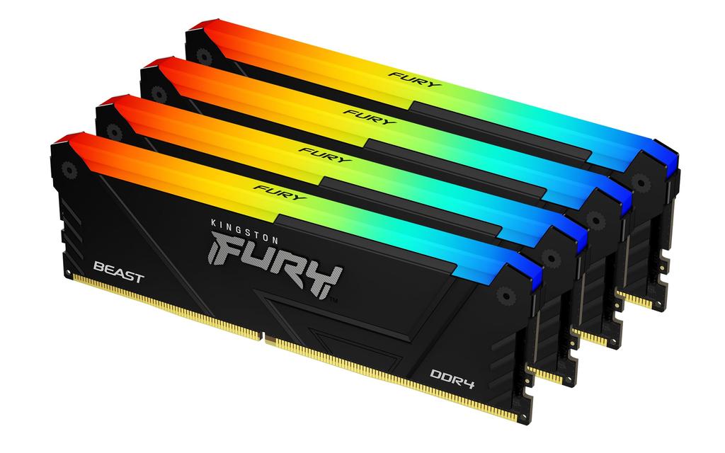Kingston FURY Desktop PC DDR4 16GB X Kingston FURY Beast RGB CL16 RGB Lifetime Warranty Memory, 3200MT/s, 4, KF432C16BB2AK4/64, LED,