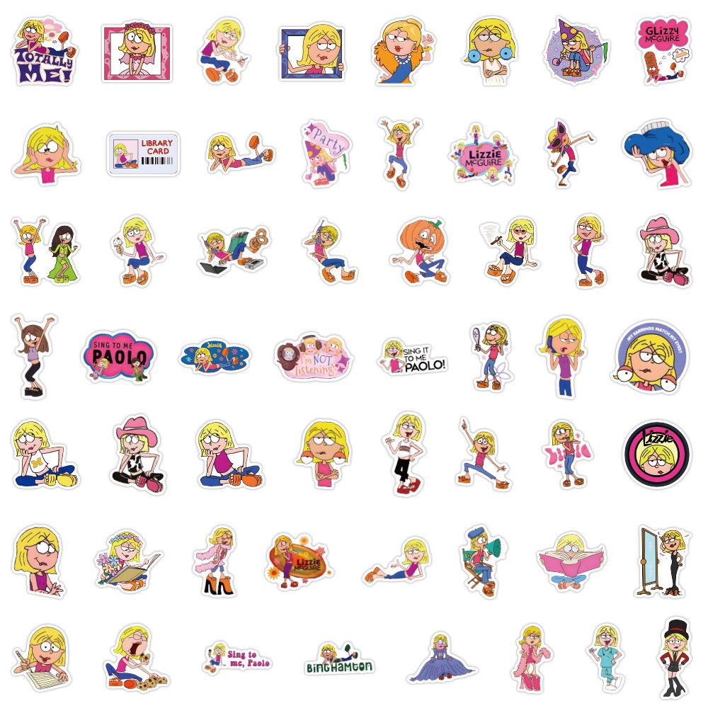 

55-Piece Lizzie McGuire Cartoon Stickers for Journals, Water Bottles, and Computers - Waterproof and Decorative.
