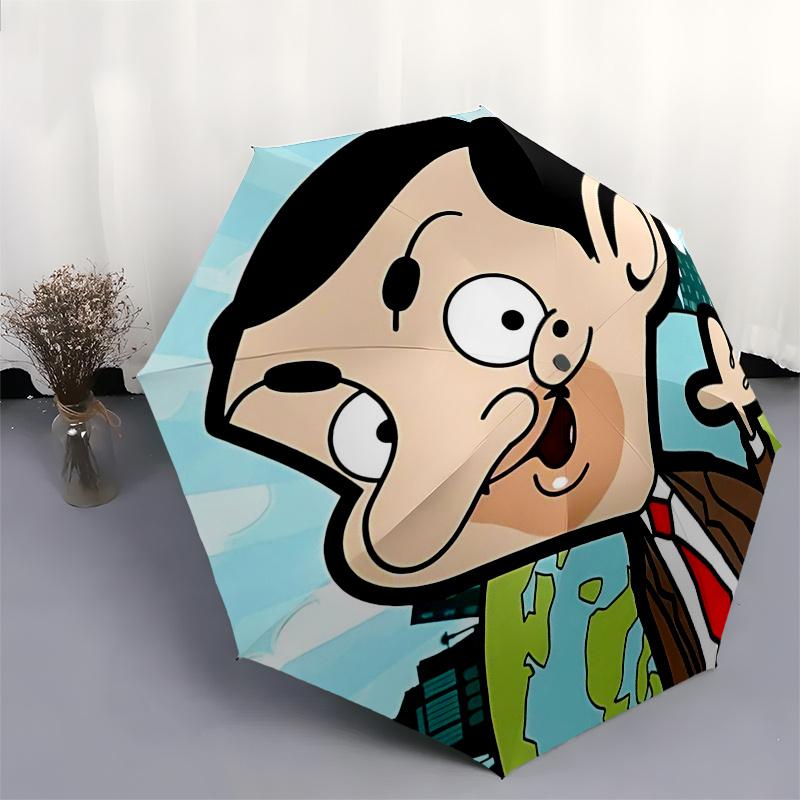 Ombrello da Viaggio a Tema Mr. Bean - 8 Stecche, Apertura e Chiusura Automatica, Design Pieghevole Portatile, Ombrello Compatto ed Elegante Adatto per Esterni