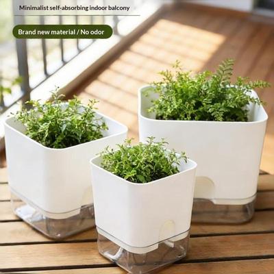 1 Stück Quadratischer Doppellagiger Blumentopf Weiß Selbstbewässernder Pflanzentopf Für Zuhause Innen Außen Balkon Gartenpflanzen Dekor Blumentopf