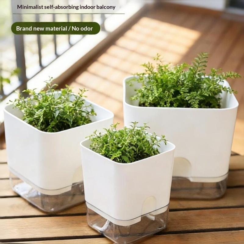 1Pcs Square Double Layer Flowerpot White Self Watering Plant Pot For Home Indoor Outdoor Balcony Garden Plants Decor Flowerpot