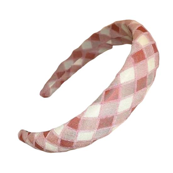 Women Headband Retro Plaid Pattern Thick Sponge Filling Soft Fabric Hair Hoop Fluffy Hairstyle Hair Accessory розовый