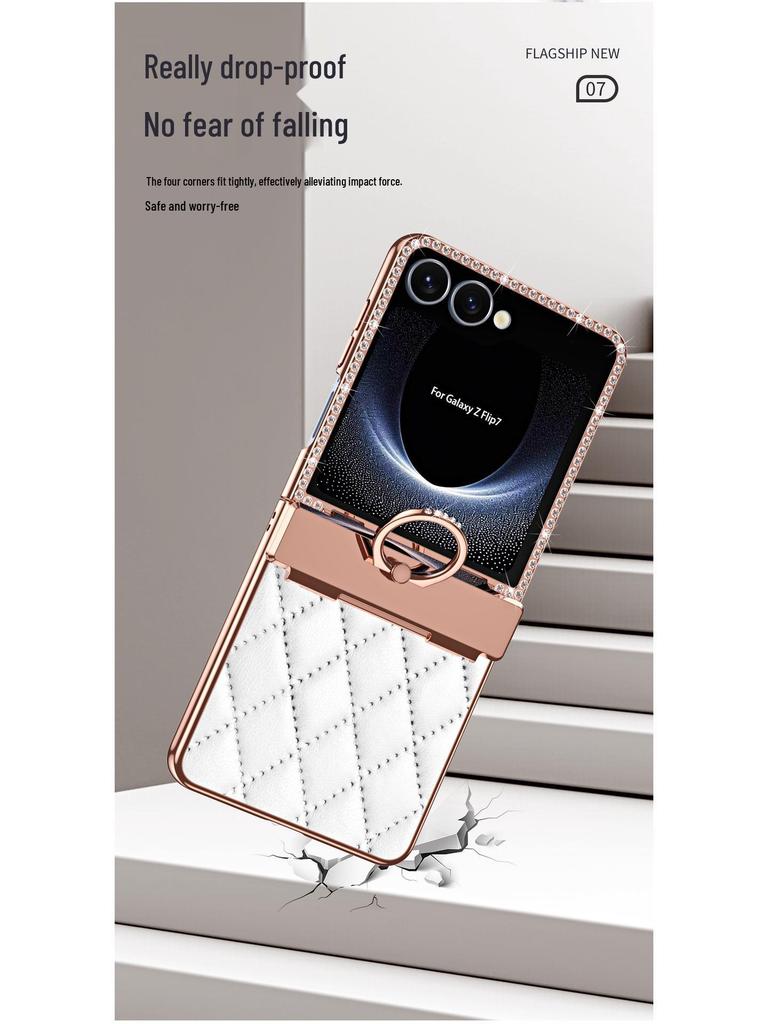 Samsung Z Flip 7/6/5/4/3 Electroplated Rhinestone Protective Case with Hinge Ring Stand