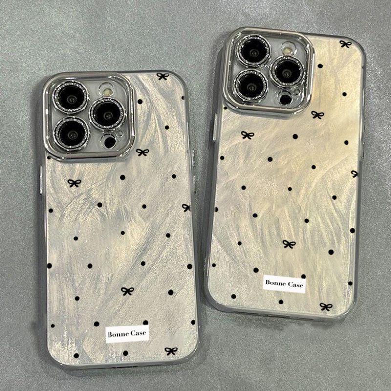 

Polka Dot Bow Phone Case with Rhinestone Lens Film for Apple 17 Pro Max 14 15 16 Pro Apple 11 Pro