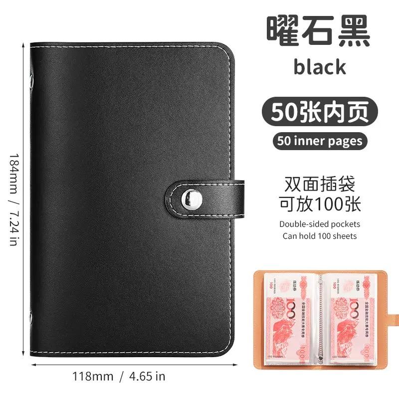 1 Banknote Storage Book Made of PU Material, Can Hold 100 Banknotes, with Banknote Photos, Stamps, Bank Card Storage Book
