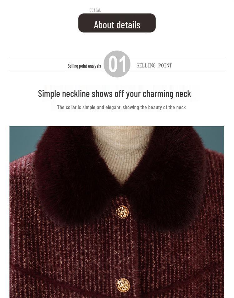 Women's Stylish Winter Coat: Middle-aged and Elderly Imitation Mink Velvet Woollen Thick Knit Cardigan Top