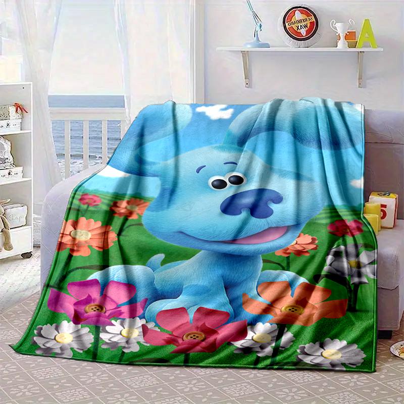 Cartoon Blue dog Blanket Flannel Blanket for bed, sofa, Camping, Hiking, Picnic Essentials, gift for family Fan gifts