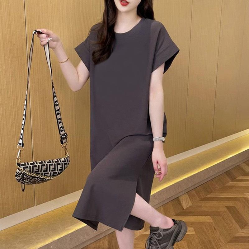 YYFS Damenmode Sommer Frühling Kurzarm O-Ausschnitt Lose Taille Freizeitkleider