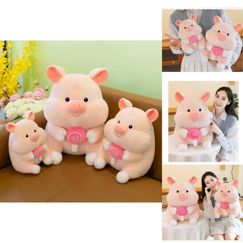 Adorable Plush Pig Doll Soft Stuffed Animal Creative Lollipop Pig Toy Gift Idea