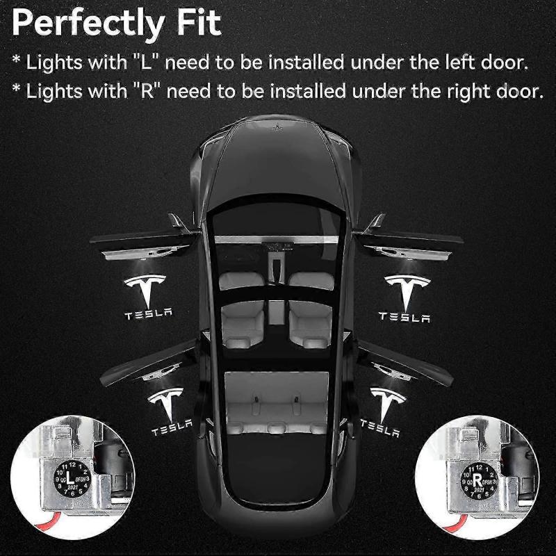 Tesla Car Door Light Projector for Model 3, Model Y, Model S, Model X - 4 Pcs/Pack