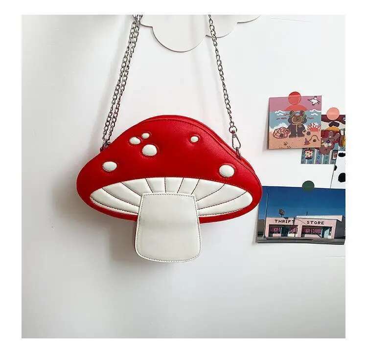 Funny Mushroom Shape Shoulder Bag for Women Girl PU Leather Handbag Cartoon Crossbody Bag Satchel Tote Female Mini Chain Bag