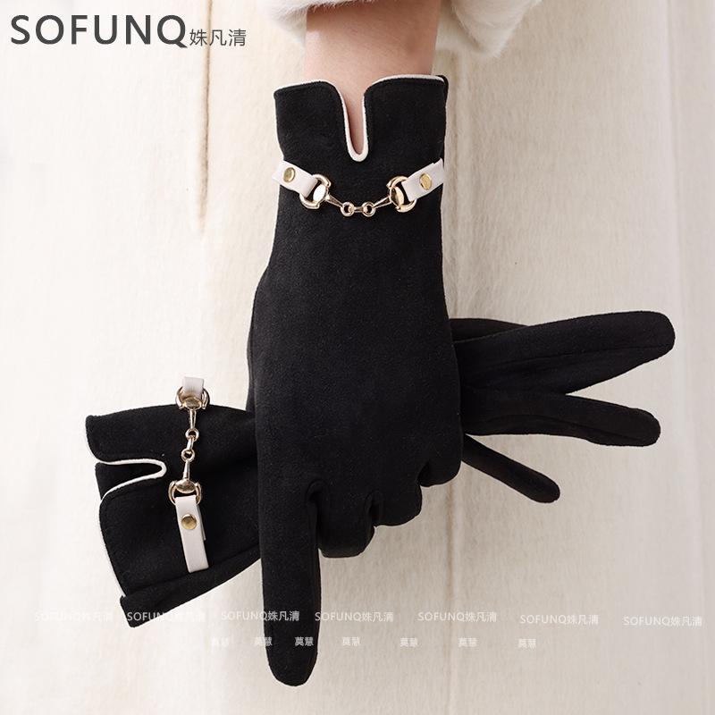 

German velvet gloves for women s winter velvet to keep warm, cute and cold-proof gloves, wholesale by driving manufacturers чорний