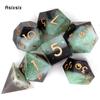 7 Pcs Black Green Golden Number Sharp Edge Resin Dice Polyhedral Dice Suitable for Role-Playing RPG    Board Game